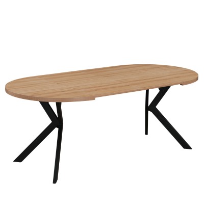 Masă extensibilă de sufragerie, stejar deschis/negru, 100-250x75,5 cm, LUKOS