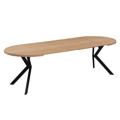 Masă extensibilă de sufragerie, stejar deschis/negru, 100-250x75,5 cm, LUKOS
