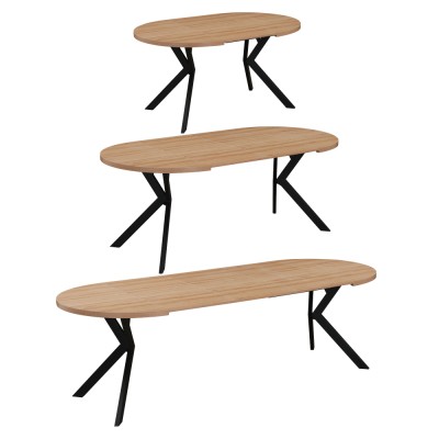 Masă extensibilă de sufragerie, stejar deschis/negru, 100-250x75,5 cm, LUKOS