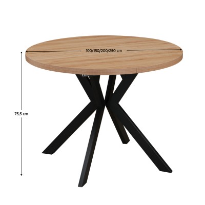 Masă extensibilă de sufragerie, stejar deschis/negru, 100-250x75,5 cm, LUKOS