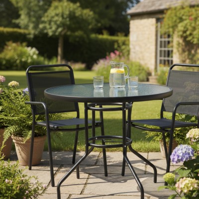 Masă grădină, oţel negru/sticlă securizată, BORGEN NEW TYP 2