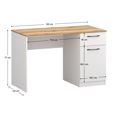 Masă PC, alb/stejar evoke, VELIS 1D1S/120