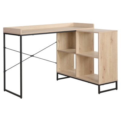 Masă PC de colţ, stejar/negru, ULOSTOL