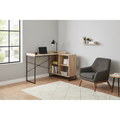 Masă PC de colţ, stejar/negru, ULOSTOL