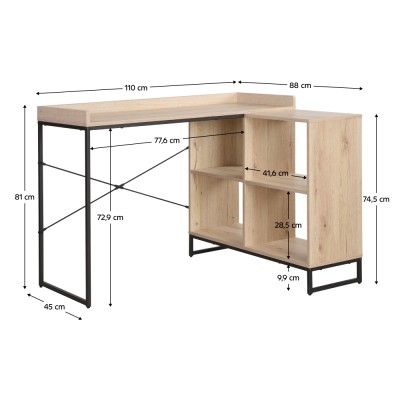 Masă PC de colţ, stejar/negru, ULOSTOL
