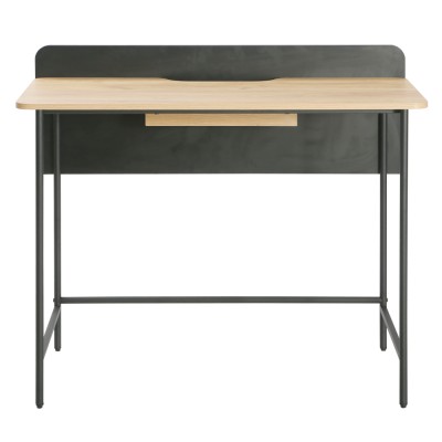 Masă PC, stejar/negru, KOMPUS