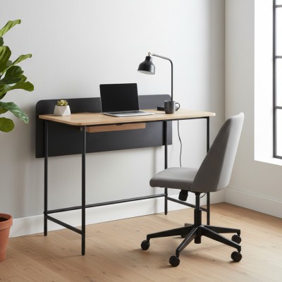 Masă PC, stejar/negru, KOMPUS