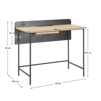 Masă PC, stejar/negru, KOMPUS