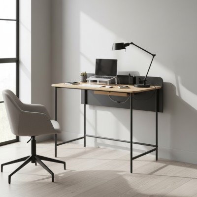 Masă PC, stejar/negru, KOMPUS