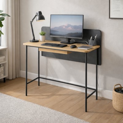 Masă PC, stejar/negru, KOMPUS