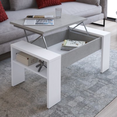 Măsuţă de cafea, alb/beton, PULA