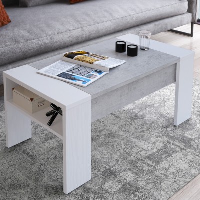 Măsuţă de cafea, alb/beton, PULA