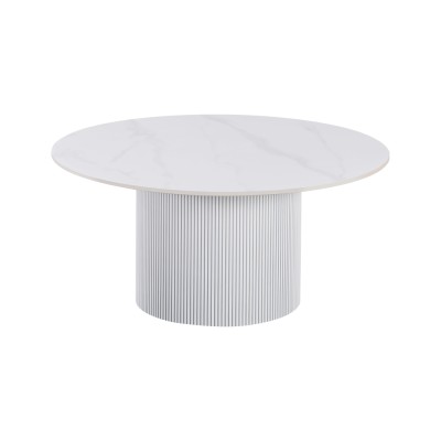 Măsuţă de cafea, marmură albă/MDF, diametru 80 cm, MAHIR TYP 1