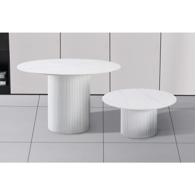 Măsuţă de cafea, marmură albă/MDF, diametru 80 cm, MAHIR TYP 1