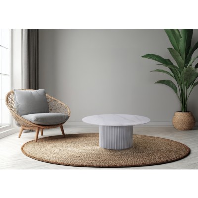 Măsuţă de cafea, marmură albă/MDF, diametru 80 cm, MAHIR TYP 1