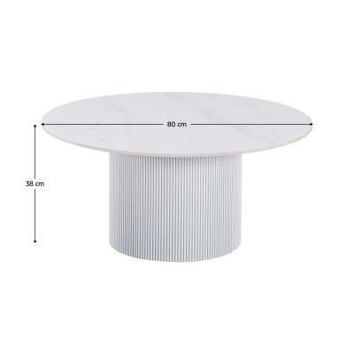 Măsuţă de cafea, marmură albă/MDF, diametru 80 cm, MAHIR TYP 1