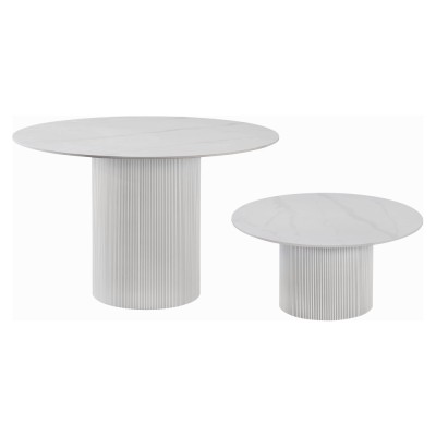 Măsuţă de cafea, marmură albă/MDF, diametru 80 cm, MAHIR TYP 1
