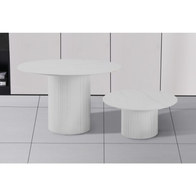 Măsuţă de cafea, marmură albă/MDF, diametru 80 cm, MAHIR TYP 1