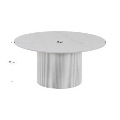 Măsuţă de cafea, marmură albă/MDF, diametru 80 cm, MAHIR TYP 1
