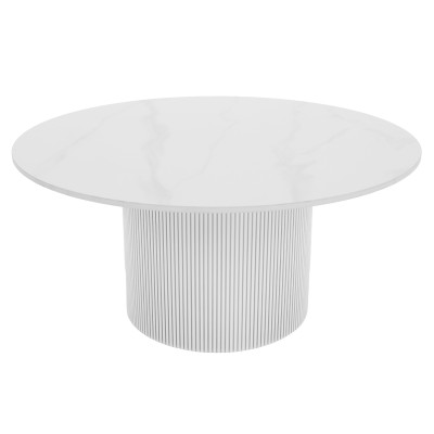 Măsuţă de cafea, marmură albă/MDF, diametru 80 cm, MAHIR TYP 1