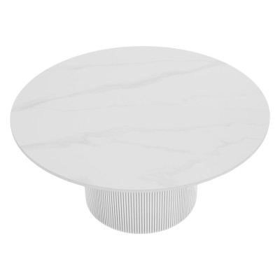 Măsuţă de cafea, marmură albă/MDF, diametru 80 cm, MAHIR TYP 1