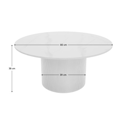Măsuţă de cafea, marmură albă/MDF, diametru 80 cm, MAHIR TYP 1