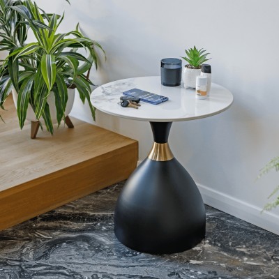 Măsuţă de cafea, marmură albă/negru/aur, ODIS NEW