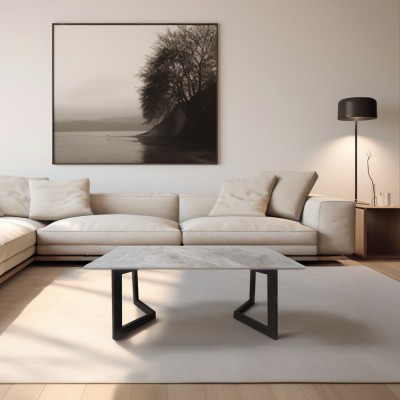 Măsuţă de cafea, marmură gri/negru, SOFIAN