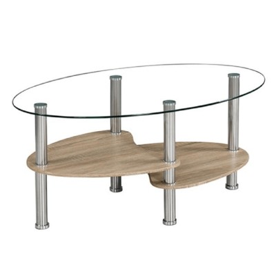 Măsuţă de cafea, oţel/ sticlă/ stejar sonoma, PARIA