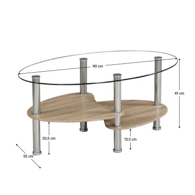 Măsuţă de cafea, oţel/ sticlă/ stejar sonoma, PARIA