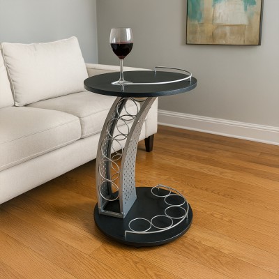 Măsuţă de servire cu roţi, negru/argintiu, ALADAR NEW