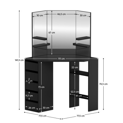Măsuţă de toaletă de colţ, negru, ELIO
