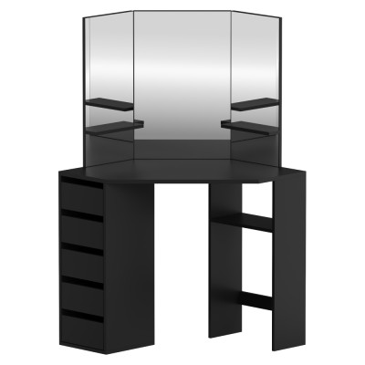 Măsuţă de toaletă de colţ, negru, ELIO