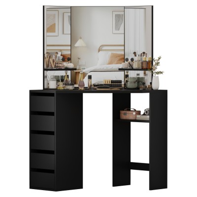 Măsuţă de toaletă de colţ, negru, ELIO