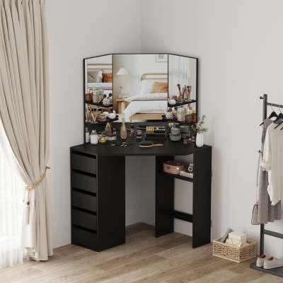 Măsuţă de toaletă de colţ, negru, ELIO