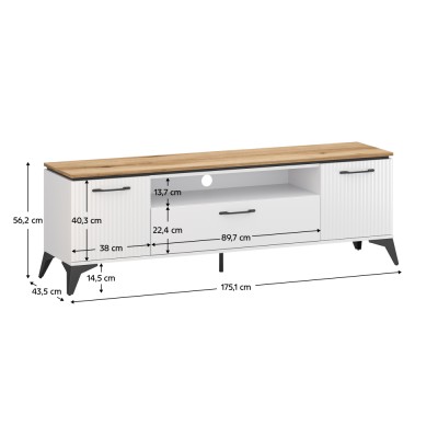 Măsuţă TV, alb/stejar evoke, VELIS 2D1S/170