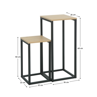 Măsuţe auxiliare, set de 2 buc., stejar/negru, TOLSOS