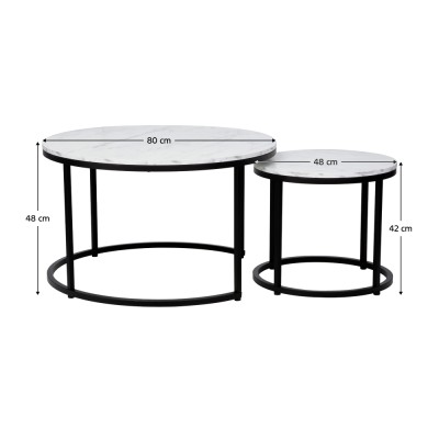 Măsuţe de cafea, set de 2, alb/negru, CIRKO