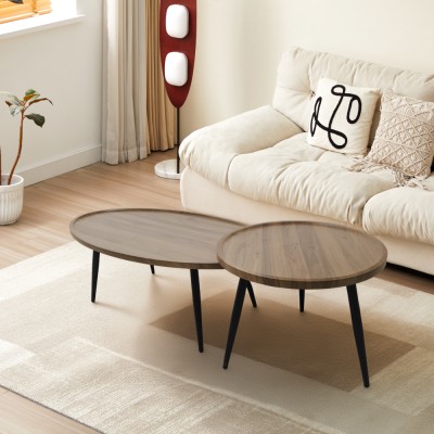 Măsuţe de cafea, set de 2 buc., stejar/negru, SILVIO