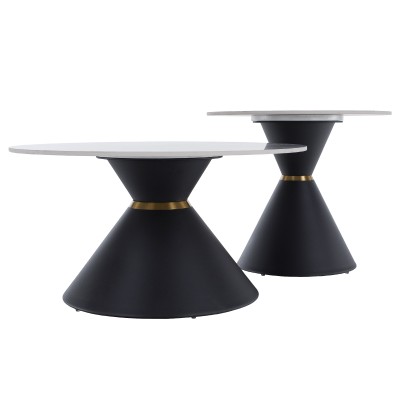 Măsuţe de cafea, set de 2 bucăţi, marmură/negru/auriu, metal, MABUZ NEW