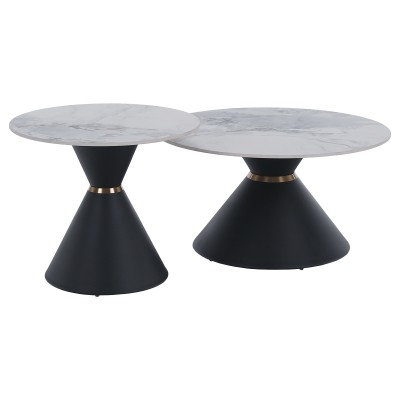 Măsuţe de cafea, set de 2 bucăţi, marmură/negru/auriu, metal, MABUZ NEW