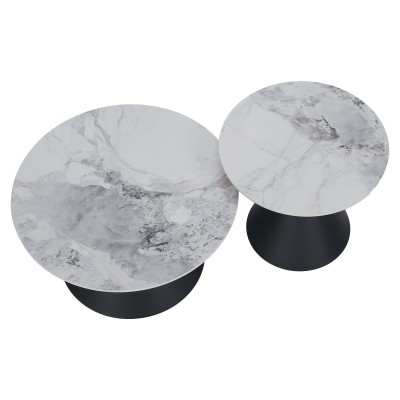 Măsuţe de cafea, set de 2 bucăţi, marmură/negru/auriu, metal, MABUZ NEW