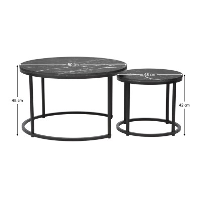 Măsuţe de cafea, set de 2, gri închis/negru, CIRKO