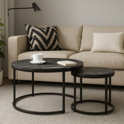 Măsuţe de cafea, set de 2, gri închis/negru, CIRKO
