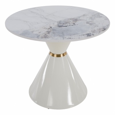 Măsuţe de cafea, set de 2, marmură albă/albă/auriu, metal, MABUZ NEW