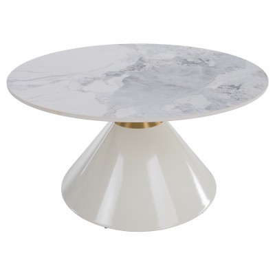 Măsuţe de cafea, set de 2, marmură albă/albă/auriu, metal, MABUZ NEW