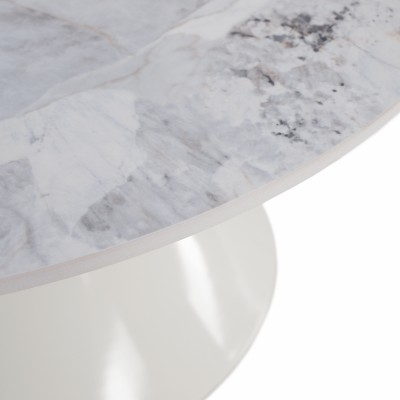 Măsuţe de cafea, set de 2, marmură albă/albă/auriu, metal, MABUZ NEW