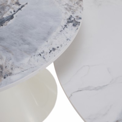 Măsuţe de cafea, set de 2, marmură albă/albă/auriu, metal, MABUZ NEW