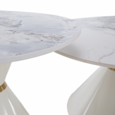 Măsuţe de cafea, set de 2, marmură albă/albă/auriu, metal, MABUZ NEW