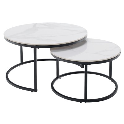 Măsuţe de cafea, set de 2, marmură albă/negru, LASTRO NEW